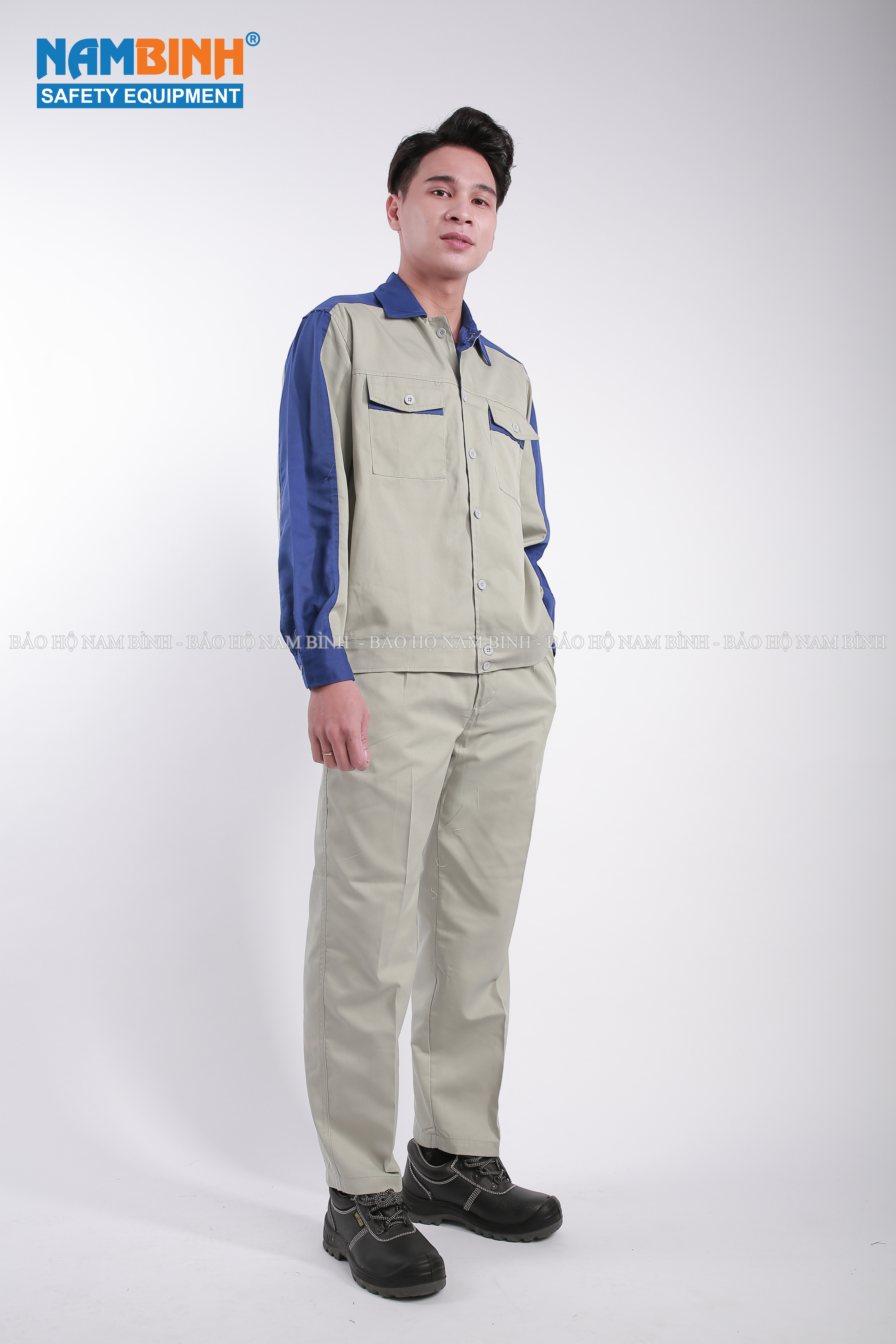 Quần áo Kaki Nam Định - Phối mầu ghi đá + xanh